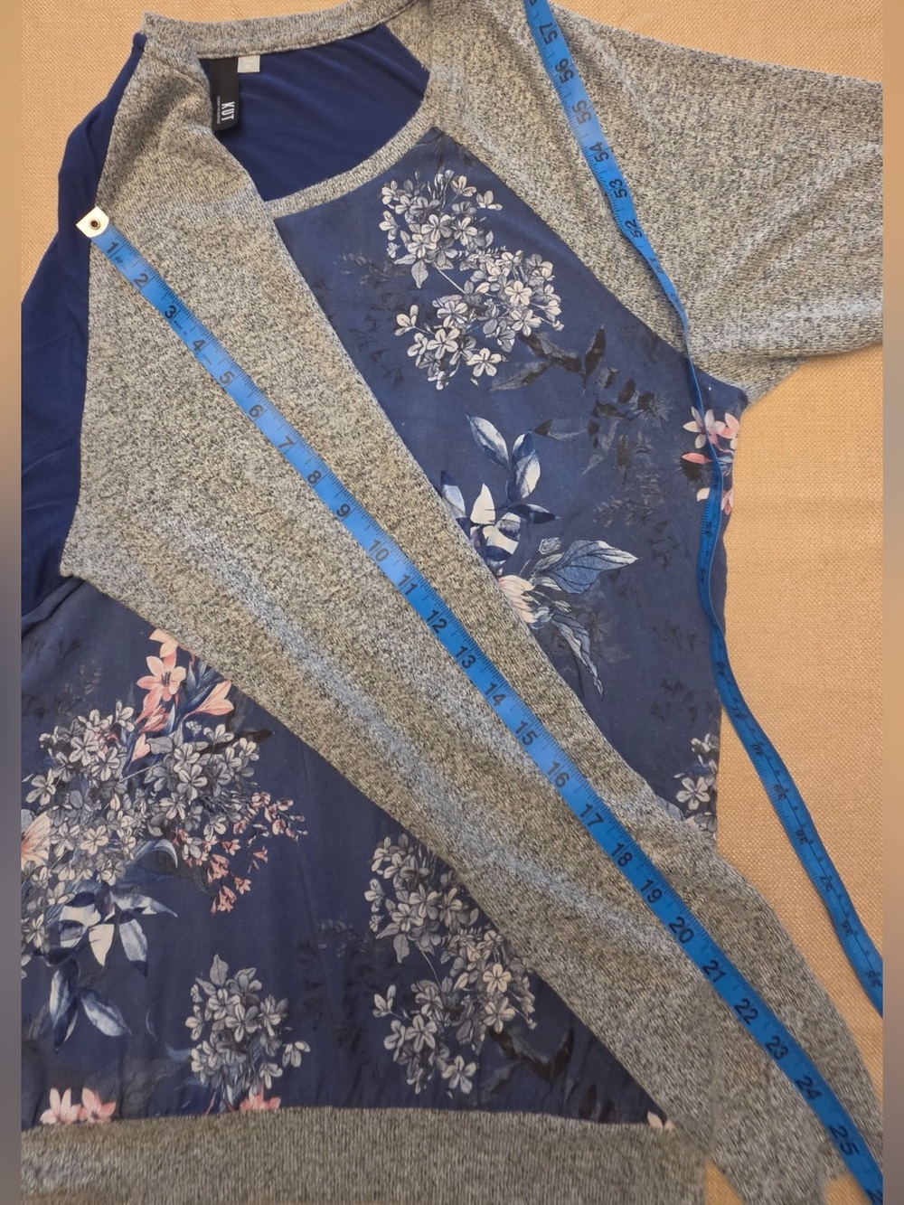 Kut from the Kloth Navy Floral Crewneck with Gray Raglan Sleeves - Picture 9 of 9